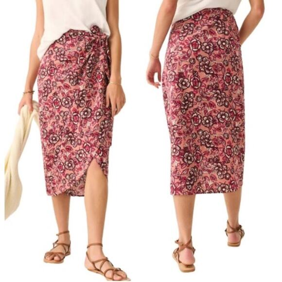 Faherty Pacifica Linen Blend Wrap Skirt Floral Rose Dessert Women's Size XS NWT - Picture 1 of 10